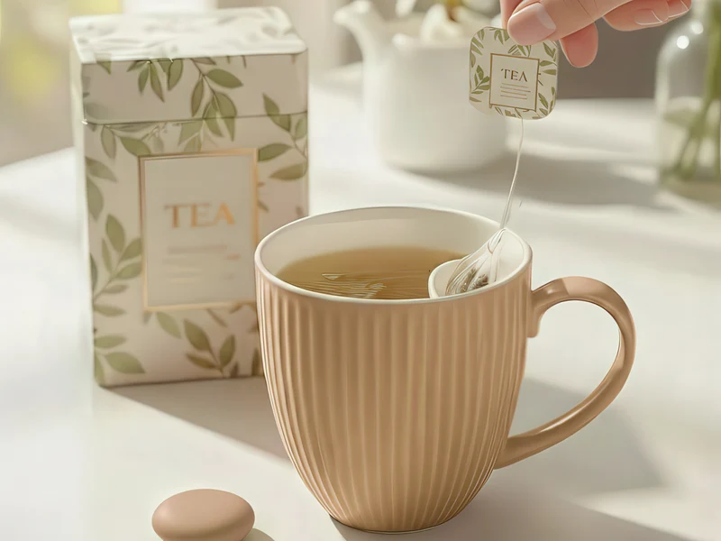 Cangoo Cup® Embossed Beige Teebecher mit Beutelablage 0,33l