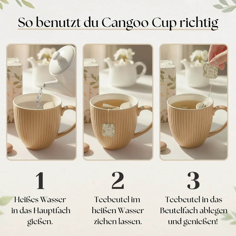 Cangoo Cup® Embossed Beige Teebecher mit Beutelablage 0,33l