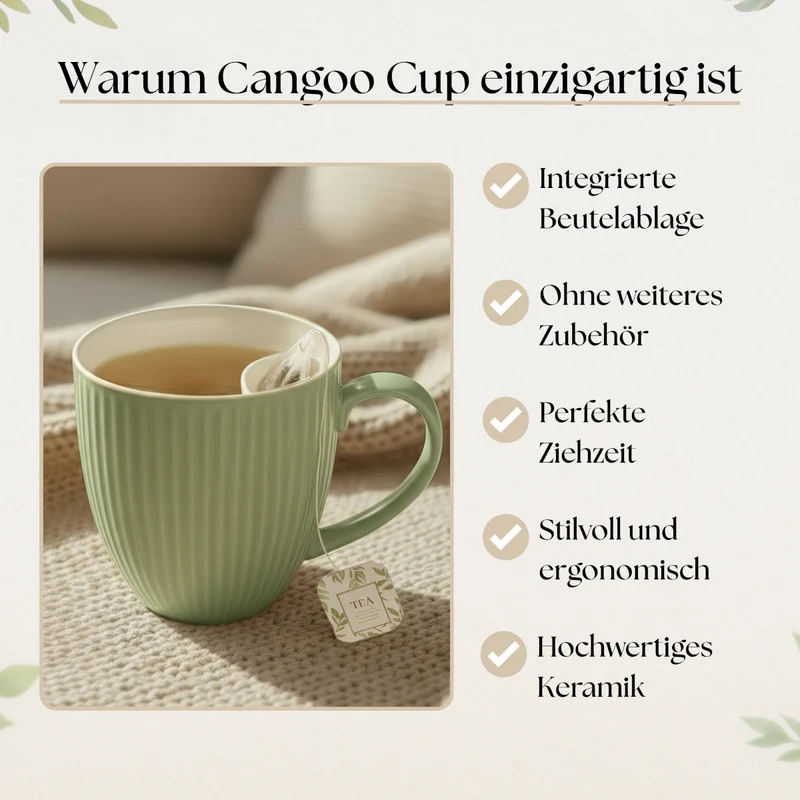 Cangoo Cup® Embossed Green Teebecher mit Beutelablage 0,33l