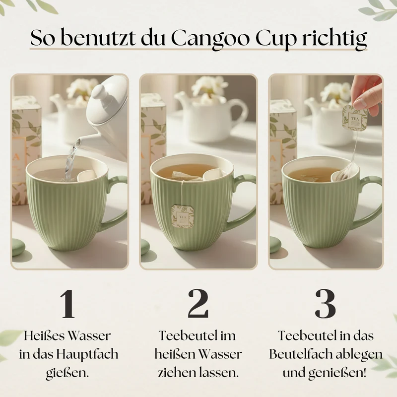 Cangoo Cup® Embossed Green Teebecher mit Beutelablage 0,33l