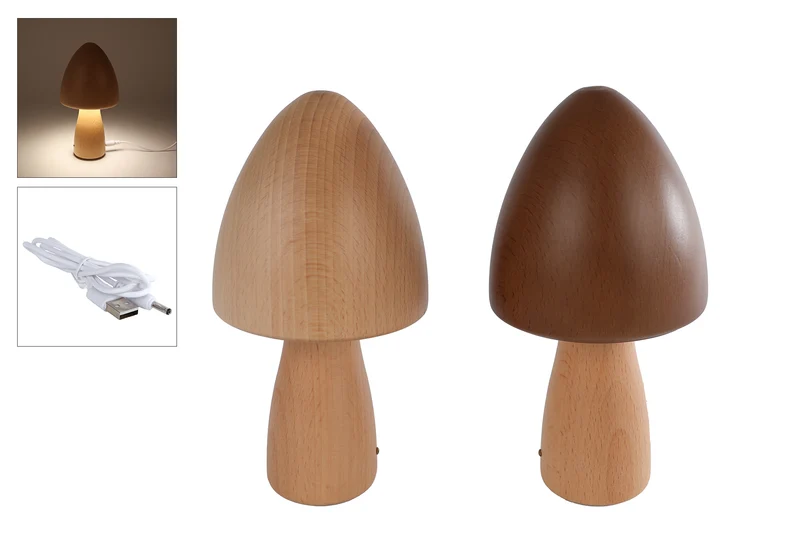 Tischlampe "Mushroom" wiederaufladbar beige/braun 2er-Set Holz 9x9x18cm