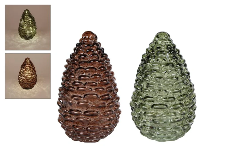 LED-Stimmungsleuchte "Pinecone" S braun/grün 2er-Set Glas 10x10x15cm (exkl. 2xAAA)