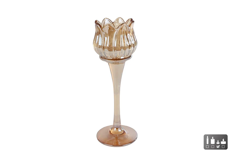 Teelichthalter "Tulip" aus bernsteinfarbenem Glas, 7x7x22cm