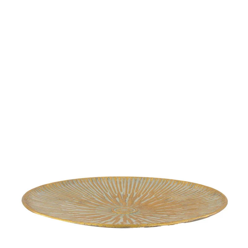 Tablett Metall Ø38x4cm Gold weiß gewaschen