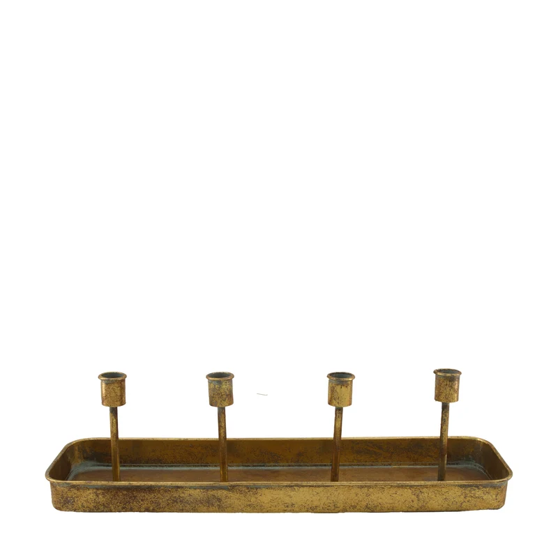 Kerzenhalter aus Metall, 48,5 x 12,5 x 13 cm, goldfarben, weiß gewaschen