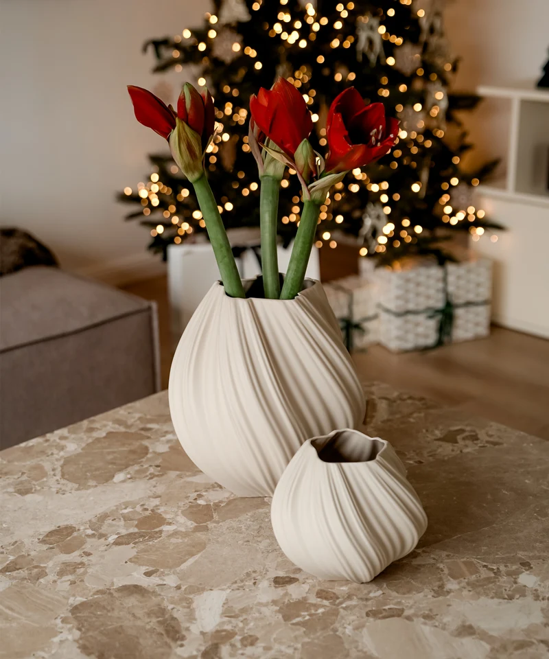 Set aus großer und kleiner Keramik Vase in Beige | Flora
