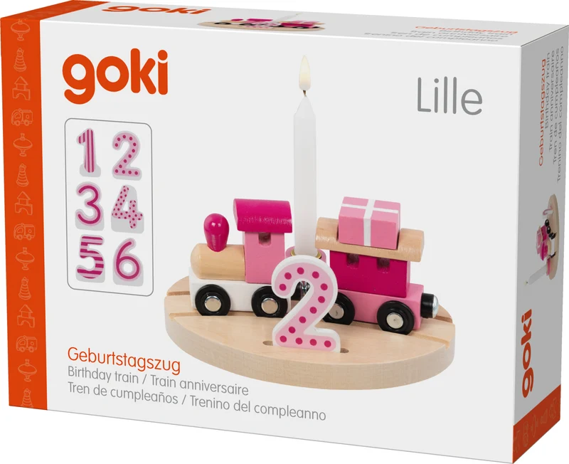 Goki Geburtstagszug Lille Pink oder Oslo Blau mit Zahlen 1-6