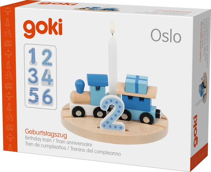 Goki Geburtstagszug Lille Pink oder Oslo Blau mit Zahlen 1-6