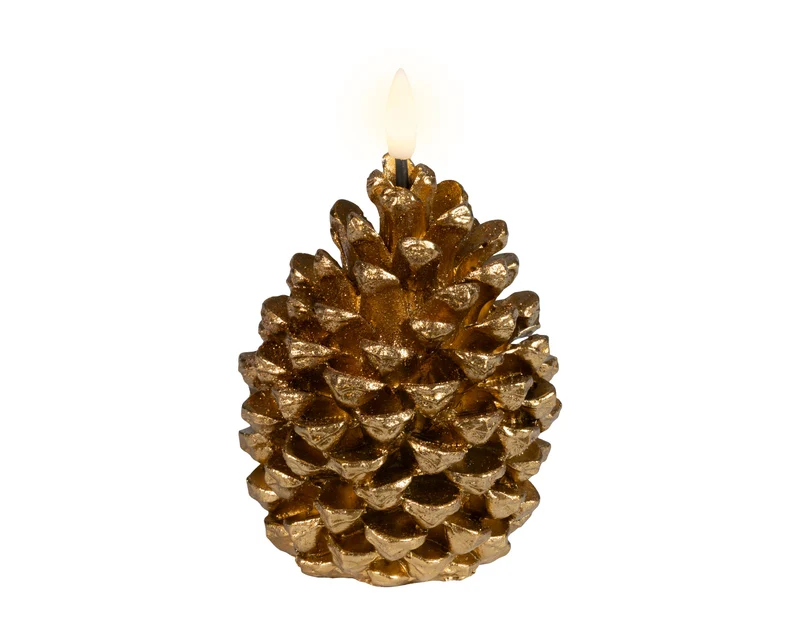 LED kaars wax pinecone fire flame effect binnen goud/warm wit D.9cm x H.13cm