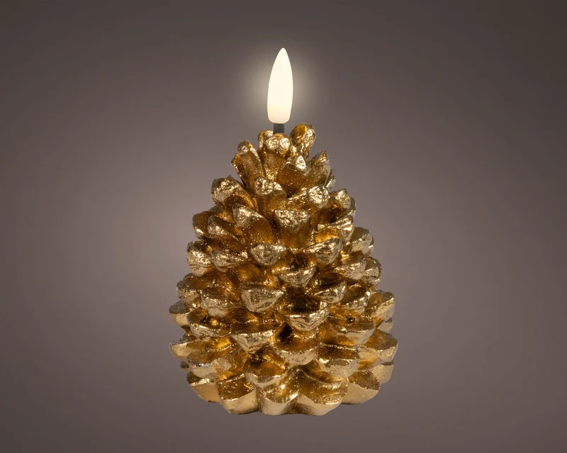 LED kaars wax pinecone fire flame effect binnen goud/warm wit D.7cm x H.10.8cm
