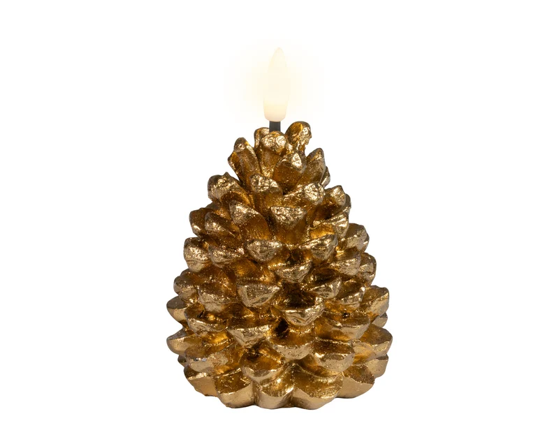 LED kaars wax pinecone fire flame effect binnen goud/warm wit D.7cm x H.10.8cm