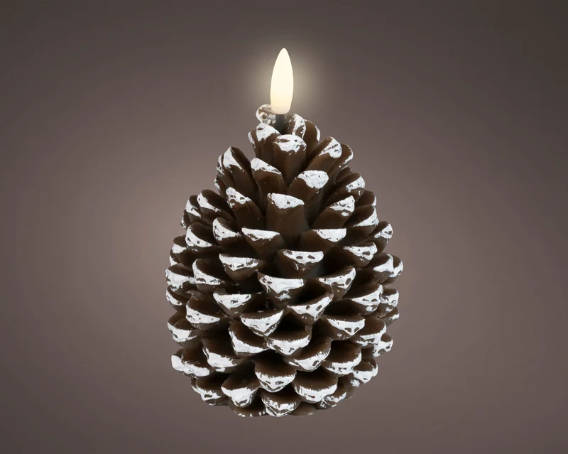 LED kaars wax pinecone fire flame effect binnen bruin/warm wit D.9cm x H.13cm