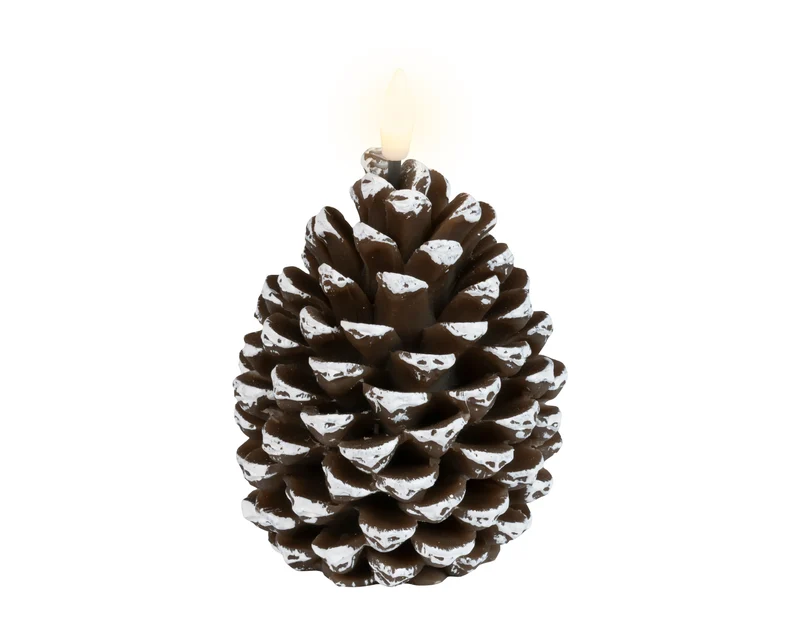 LED kaars wax pinecone fire flame effect binnen bruin/warm wit D.9cm x H.13cm