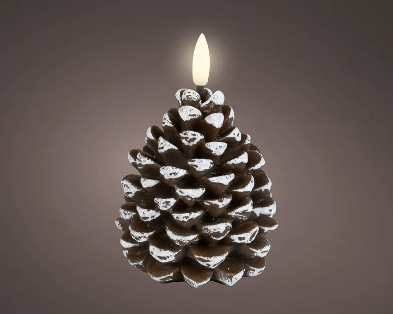 LED kaars wax pinecone fire flame effect binnen bruin/warm wit D.7cm x H.10.8cm