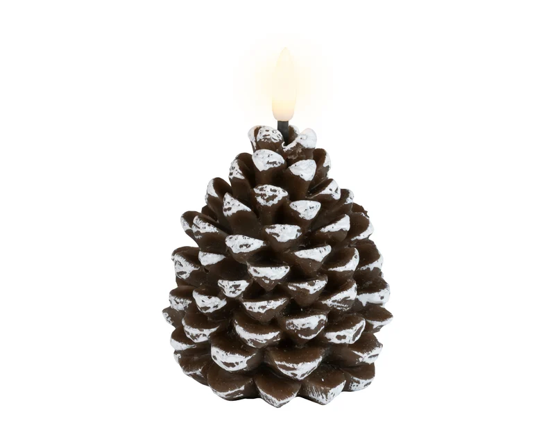 LED kaars wax pinecone fire flame effect binnen bruin/warm wit D.7cm x H.10.8cm