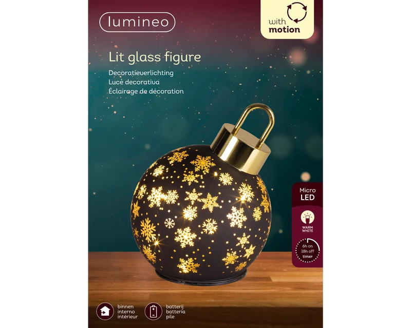 Micro LED draaiende bal glas steady BO binnen zwart/warm wit D.14cm x H.18cm