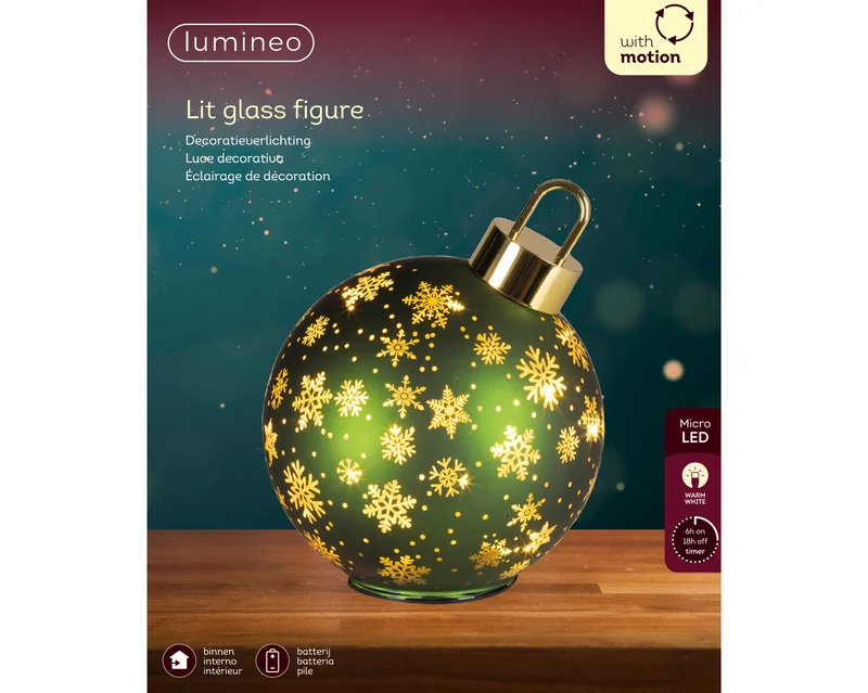 Micro LED draaiende bal glas steady BO binnen groen/warm wit D.18cm x H.23cm