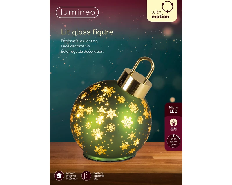 Micro LED draaiende bal glas steady BO binnen groen/warm wit D.14cm x H.18cm