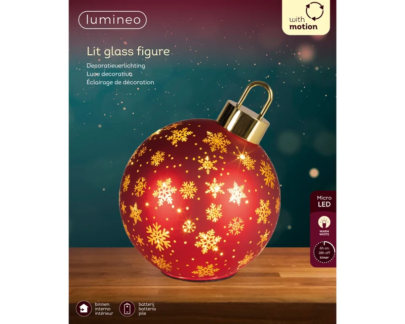 Micro LED draaiende bal glas steady BO binnen kerstrood/warm wit D.18cm x H.23cm