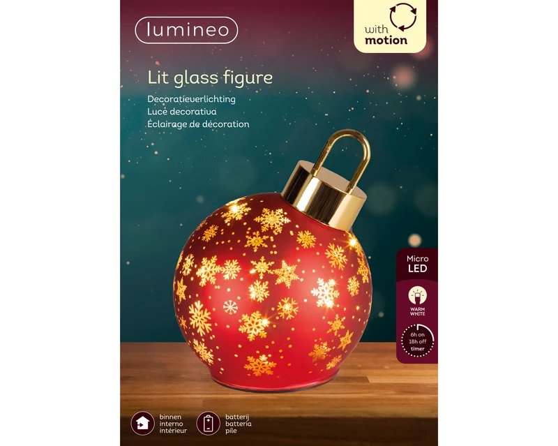 Micro LED draaiende bal glas steady BO binnen kerstrood/warm wit D.14cm x H.18cm