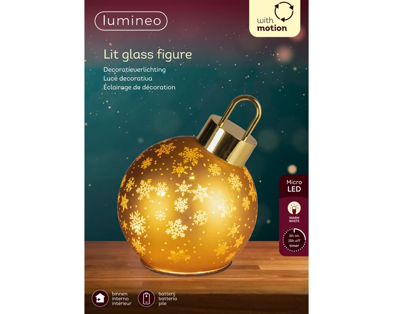 Micro LED draaiende bal glas steady BO binnen goud/warm wit D.14cm x H.18cm