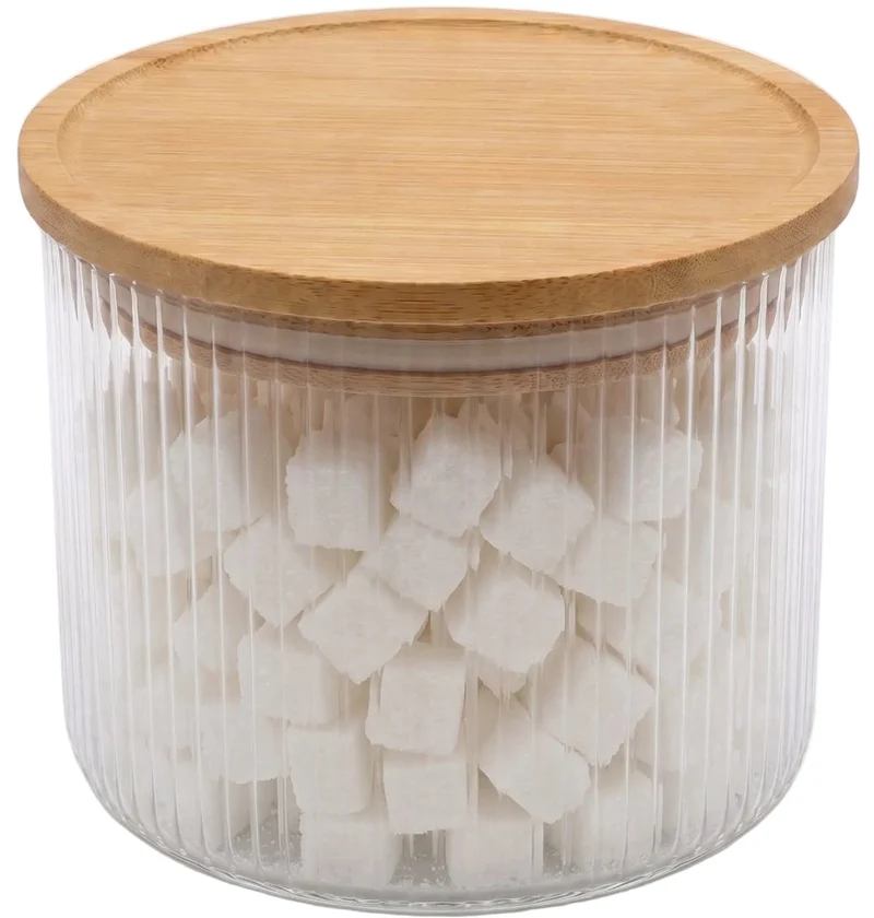 Cookinglife Vorratsbehälter Set Boro Lines - Glas Bambusdeckel - ø 11 cm - 600 ml - 3 Stück