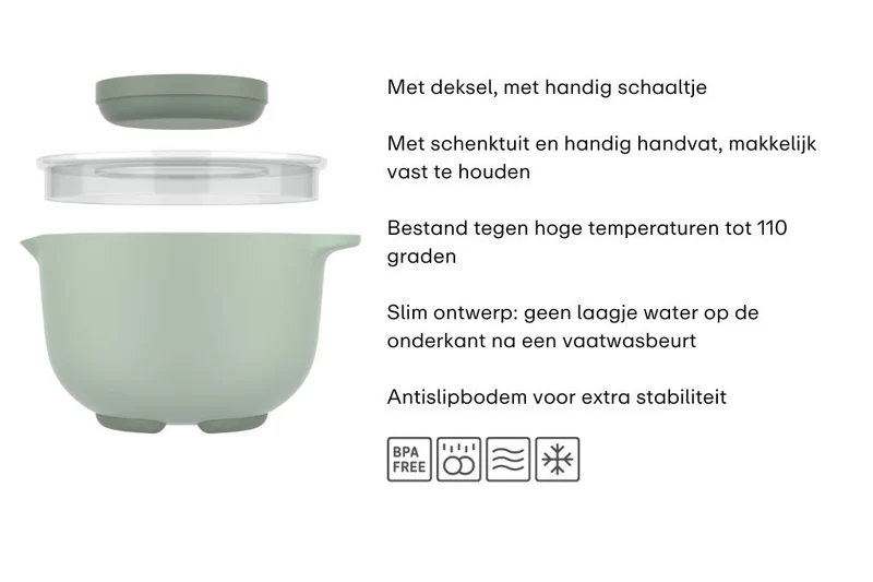 Mepal Rührschüsselset Chef It Nordic Sage 2-teilig - Rührschüssel mit Deckel 3 Liter + Spatel