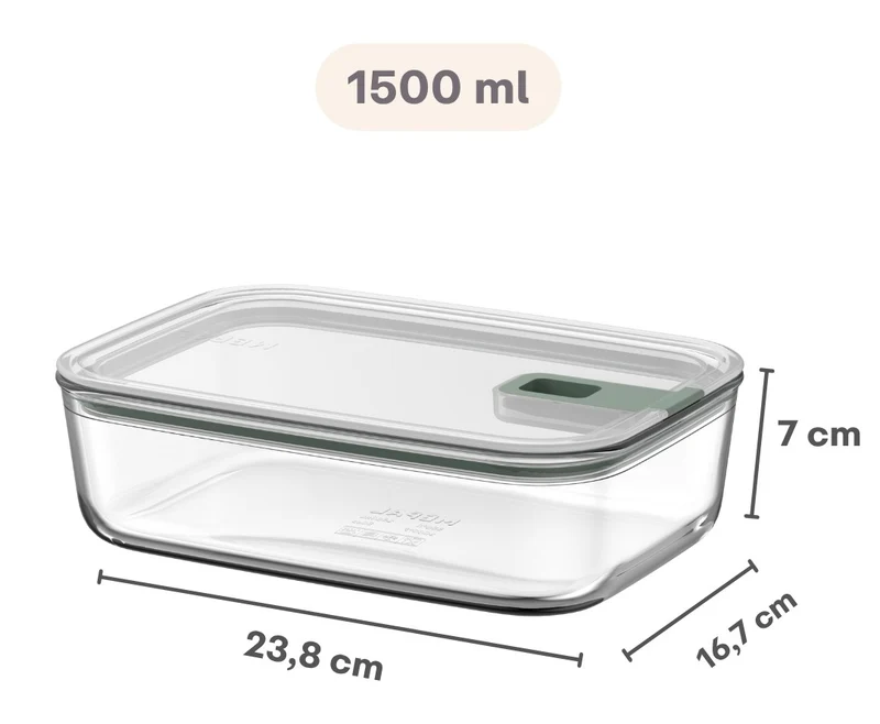 Mepal Auflaufform / Lasagneform mit Deckel EasyClip Nordic Sage - Glas - 1,5 Liter