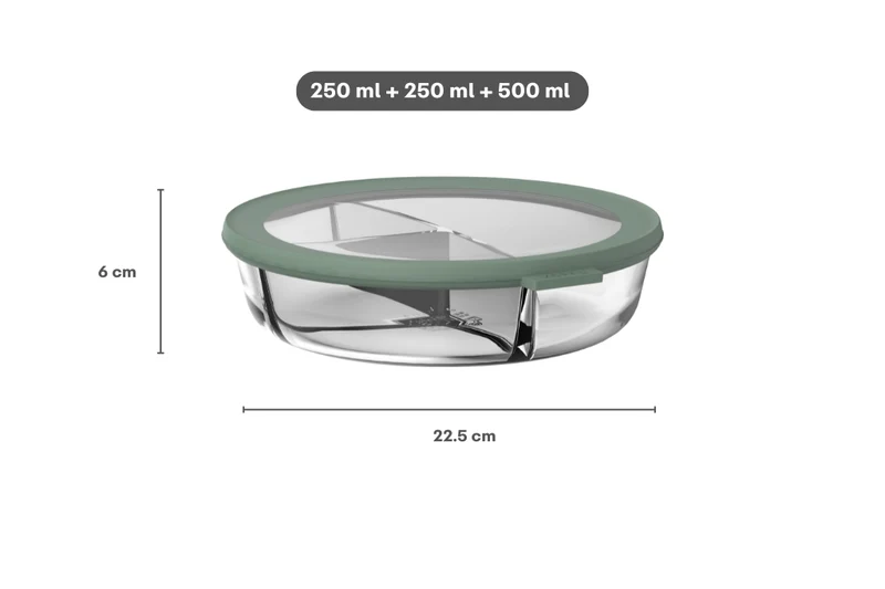 Mepal Glas Frischhaltedose Cirqula Nordic Sage 3-Fächer - 1 Liter