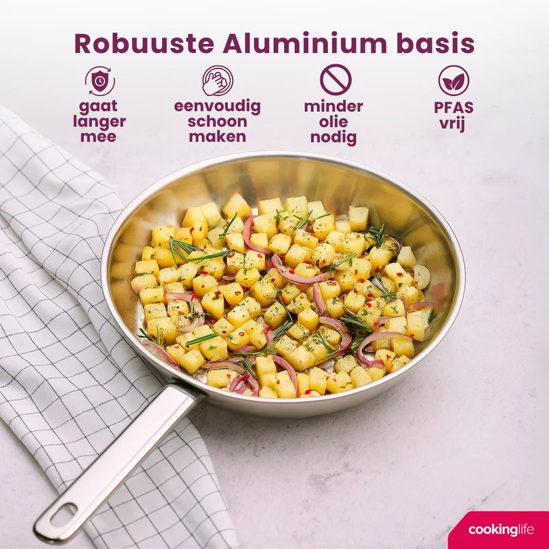 Edelstahl-Bratpfanne Superior - 20 cm Durchmesser - für alle Herdarten geeignet, ohne Antihaftbeschichtung - Cookinglife