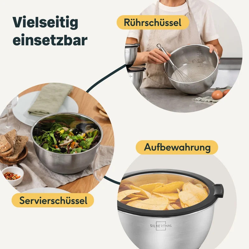 Edelstahlschüsseln mit Deckel - 3er Set