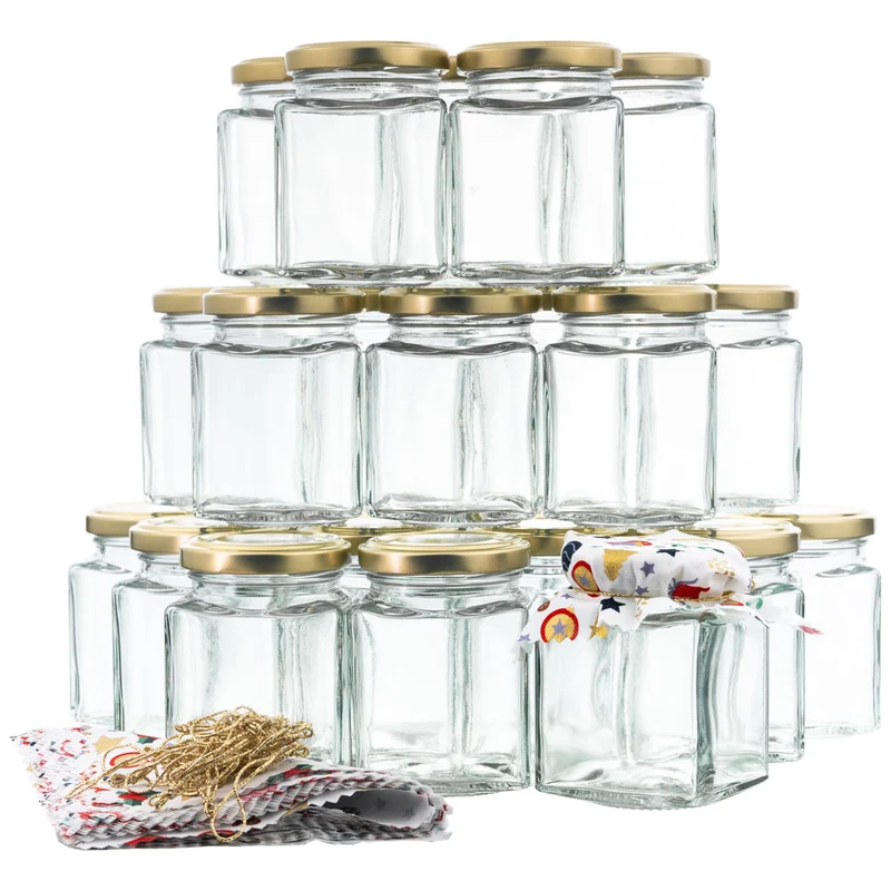 Adventskalender Set 24 x Vierkantglas 212 ml mit Deckel und Zubehör