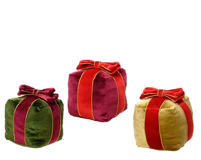 Giftbox polyester fluweel giftbox bow 3col ass assortie L.8.5cm x W.8.5cm x H.9.5cm