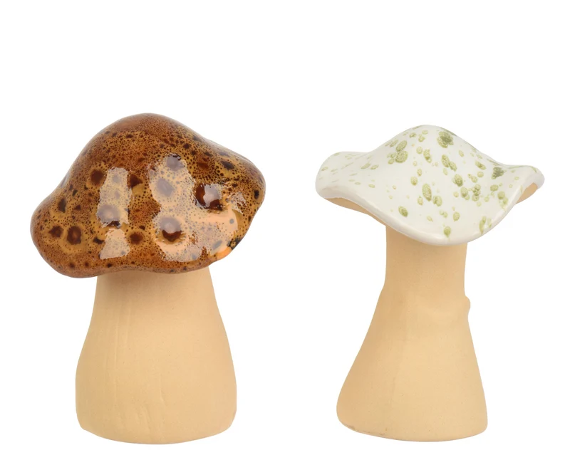 Paddenstoel keramiek reactive glaze 2ass bruin/warm wit D.7.5cm x H.10.6cm