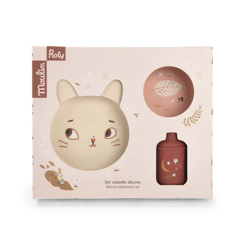 Moulin Roty Apres la pluie Kindergeschirr-Set Maus Silikon 3-tlg