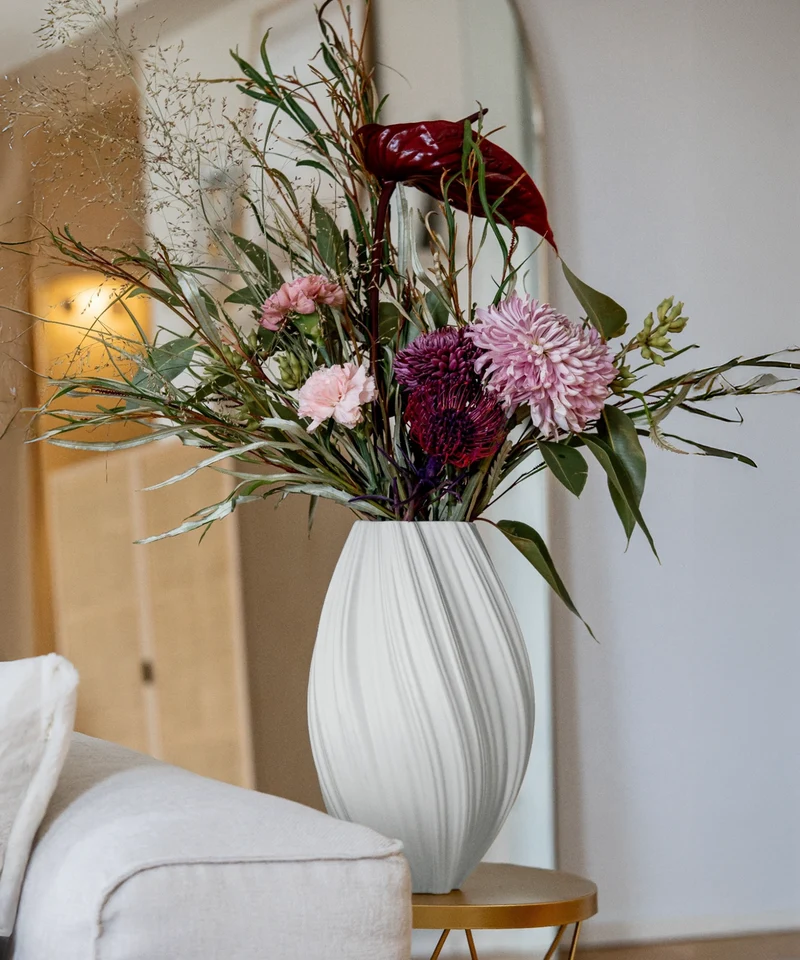 Längliche Keramik Vase Weiß | Flora