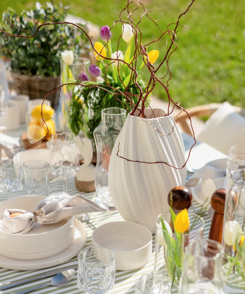 Längliche Keramik Vase Weiß | Flora