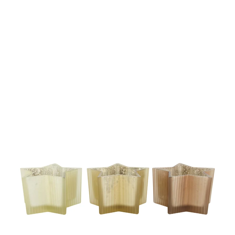 Tealight holder star glass 14x14x8cm C/3 Mixed brown