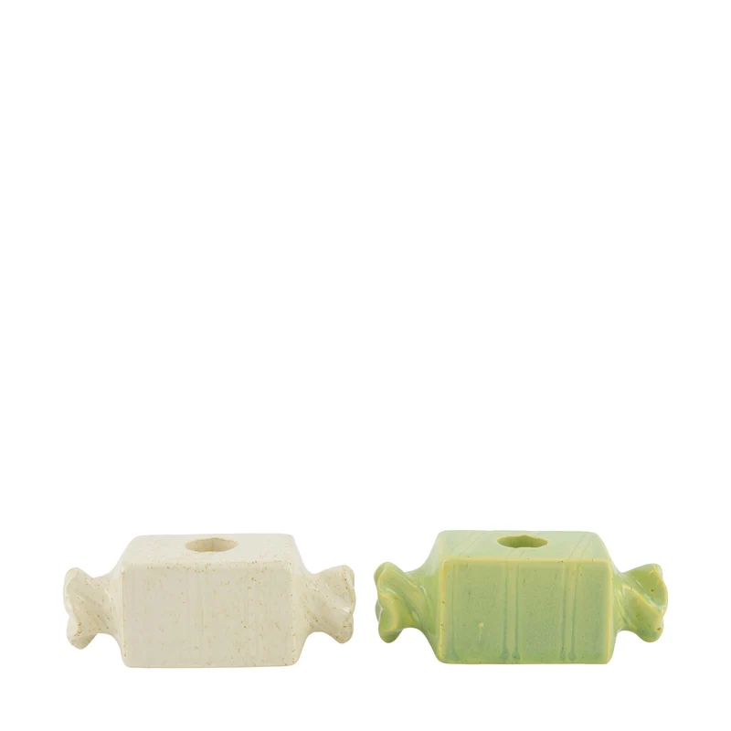 Dinnercandle holder sweets ceramic 14.5x6x6cm 2 Mixed