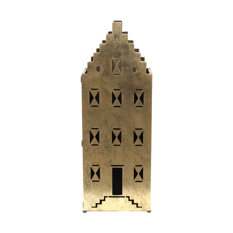 Statue house metal 18x28x78cm Gold