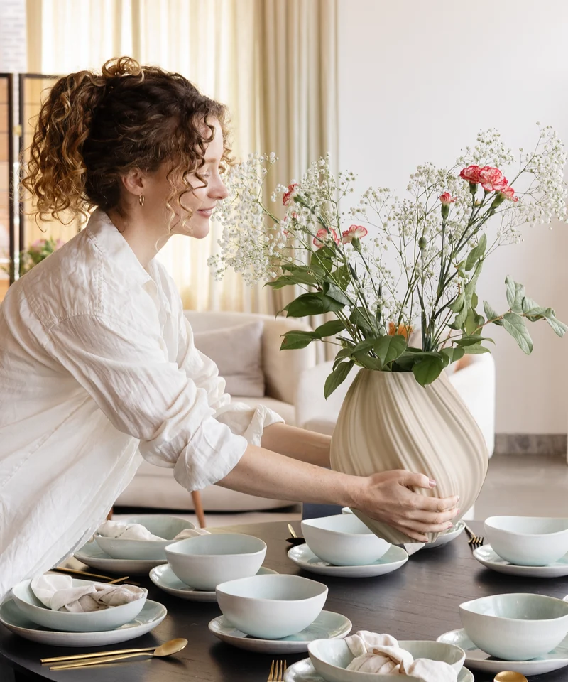 Große Keramik Vase in Beige | Flora