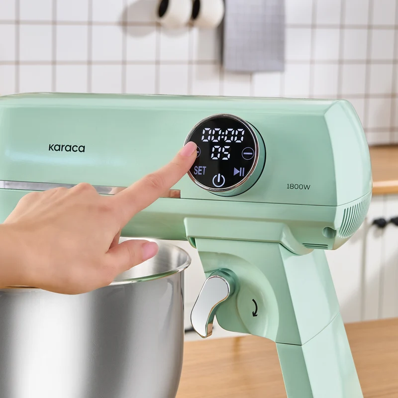 Karaca Multichef Artisan Standmixer mit Digitaldisplay, Gusseisen, Mint, 1800W, 7L