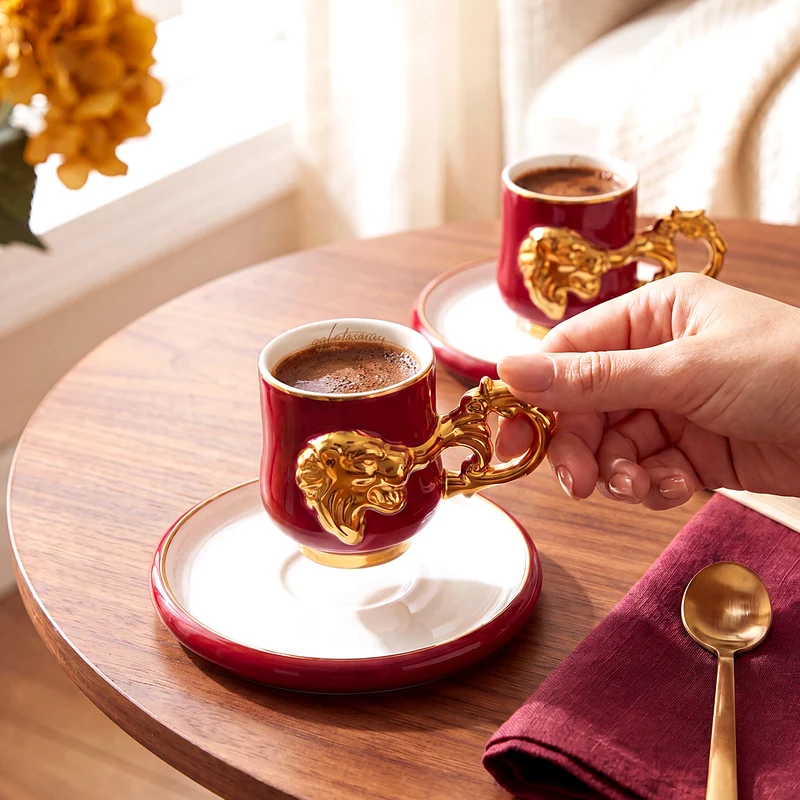 Karaca x Galatasaray Lizenziertes 2-teiliges Kaffeetassen-Set, 90ML
