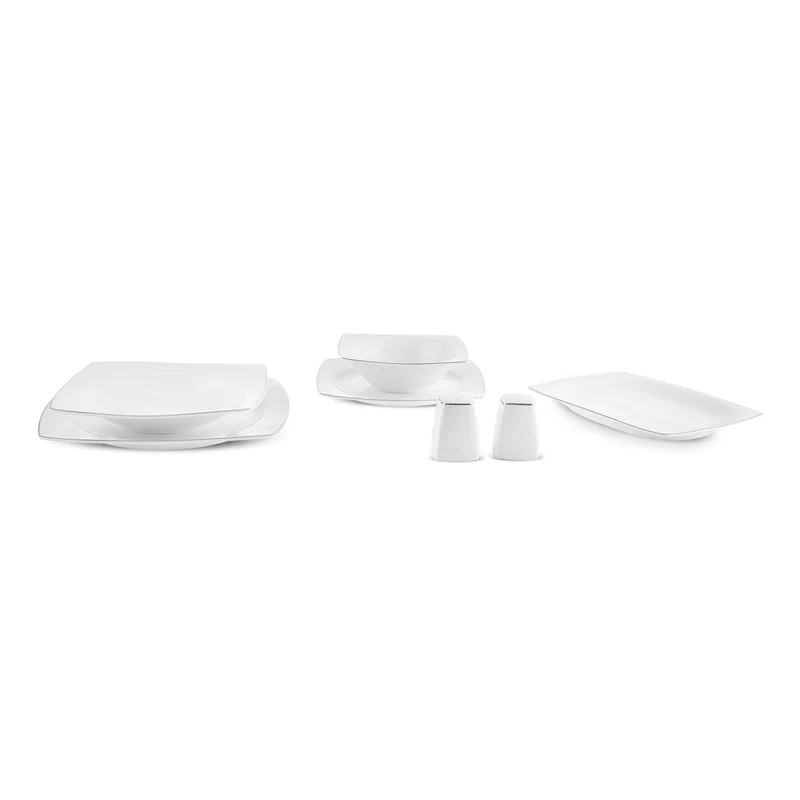 Karaca Square Bone Mensa 52-teiliges 12-Personen-Geschirrset, Platin