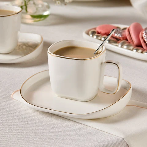 Karaca Streamline Plato 4-teiliges Tee-Set für 2 Personen, 220 ml, Weiß
