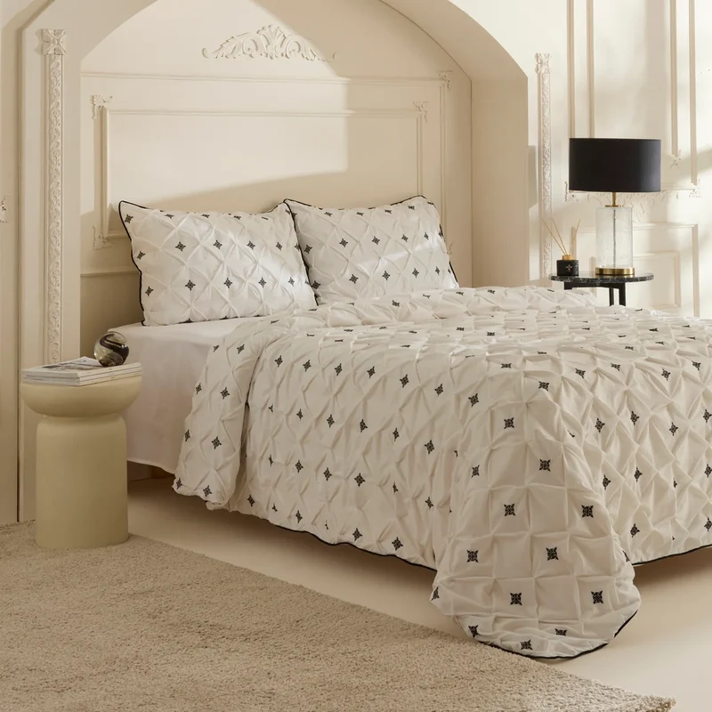 Karaca Elisa Bettbezug-Set aus 100 % türkischer Baumwolle, Doppelbett, Weiß