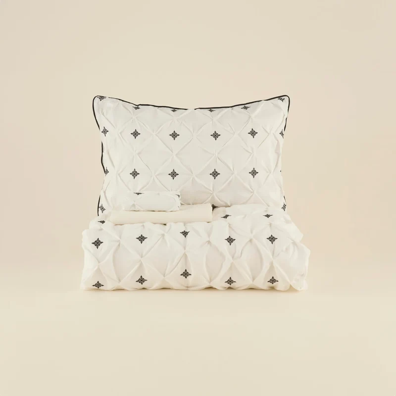 Karaca Elisa Bettbezug-Set aus 100 % türkischer Baumwolle, Doppelbett, Weiß
