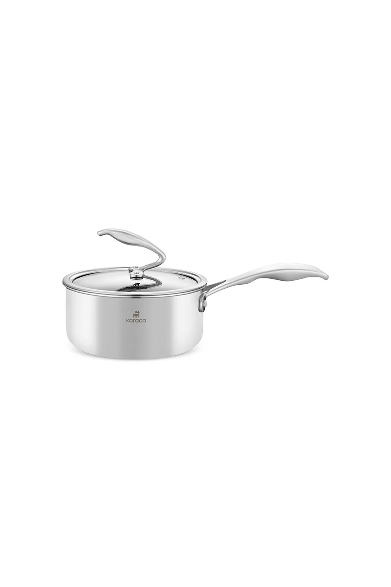 Karaca 5Ply PowerSteel 316+ Edelstahl-Induktionsstielkasserolle, 18 cm, Silber