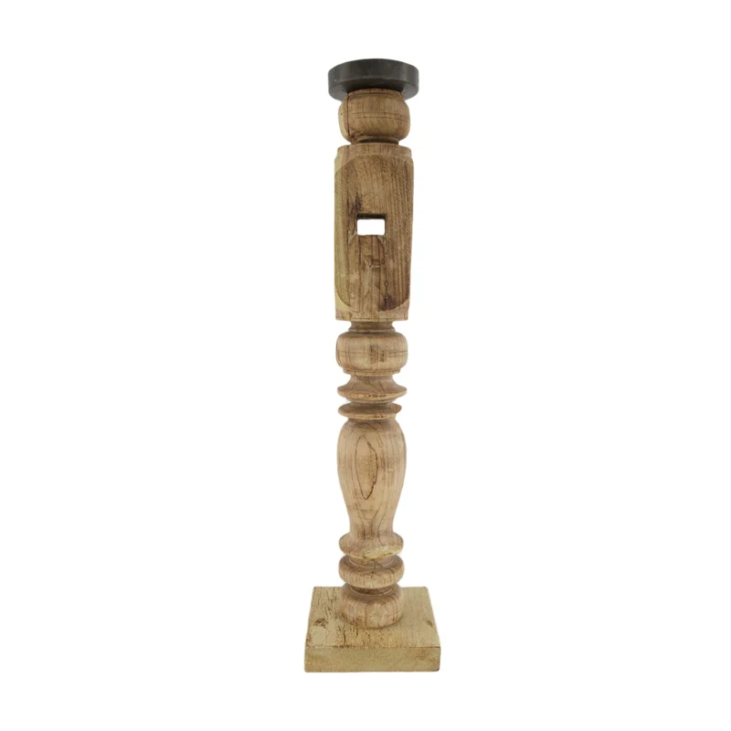 Pillar candle holder wood vintage 14.5x14.5x60cm Bleached