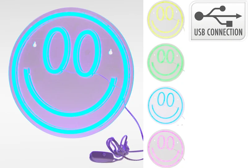 NEON SMILEY 25X25CM 4 ASSORTIE KLEUREN